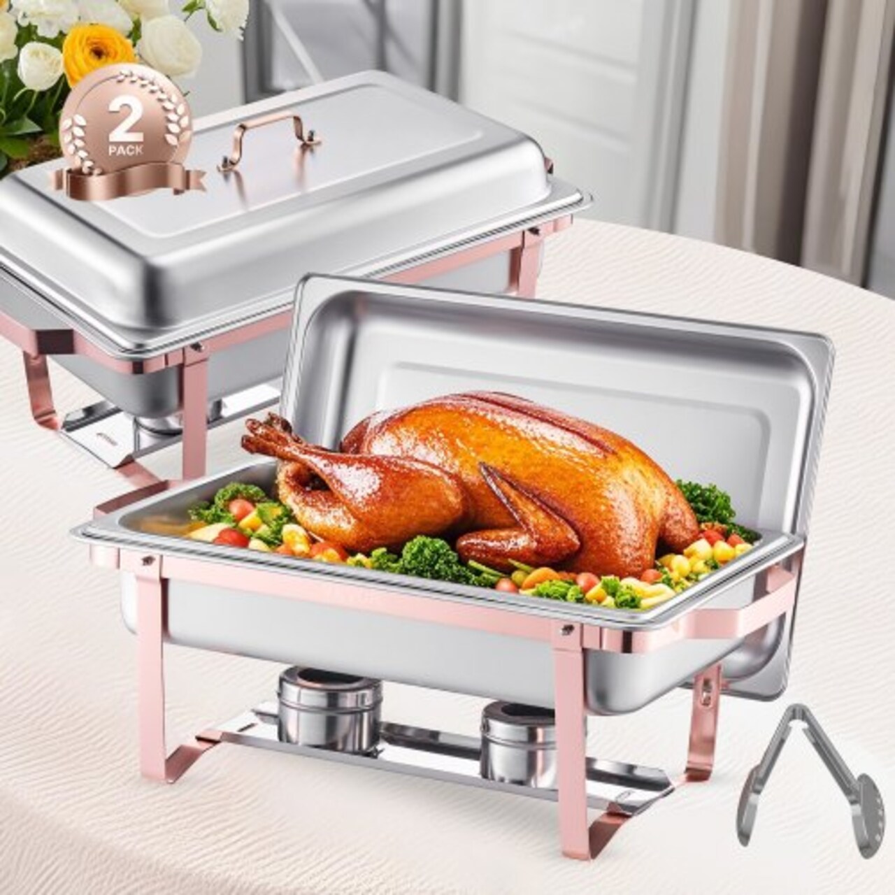 4 Pack 8 Qt Chafing Dish Buffet Set, Catering Warmer with Pans and Stand